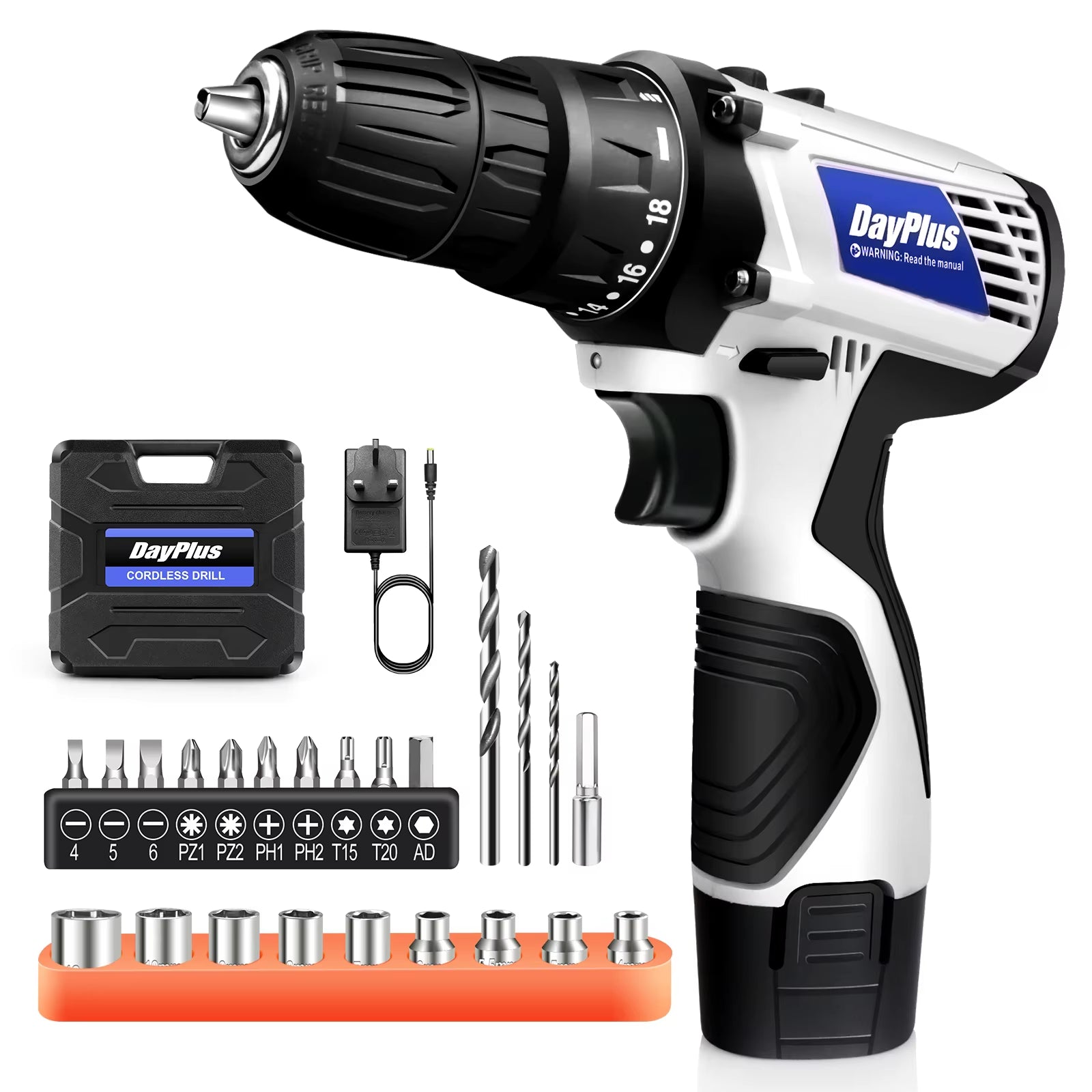 Powerful Cordless Drill Driver Kit - 2-in-1 Electric Screwdriver with 45 N.M Torque, Dual Speed, and Keyless Chuck