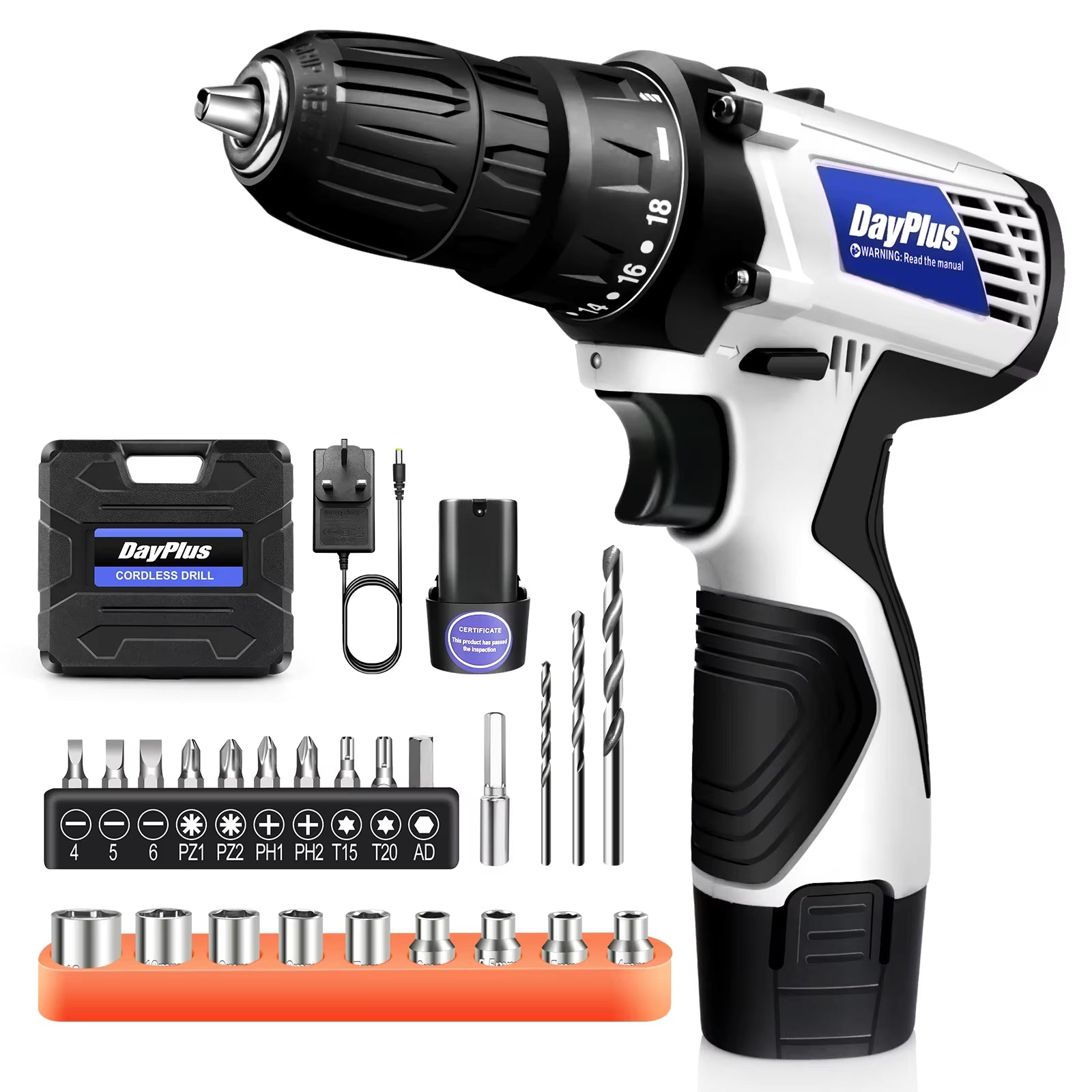 Powerful Cordless Drill Driver Kit - 2-in-1 Electric Screwdriver with 45 N.M Torque, Dual Speed, and Keyless Chuck