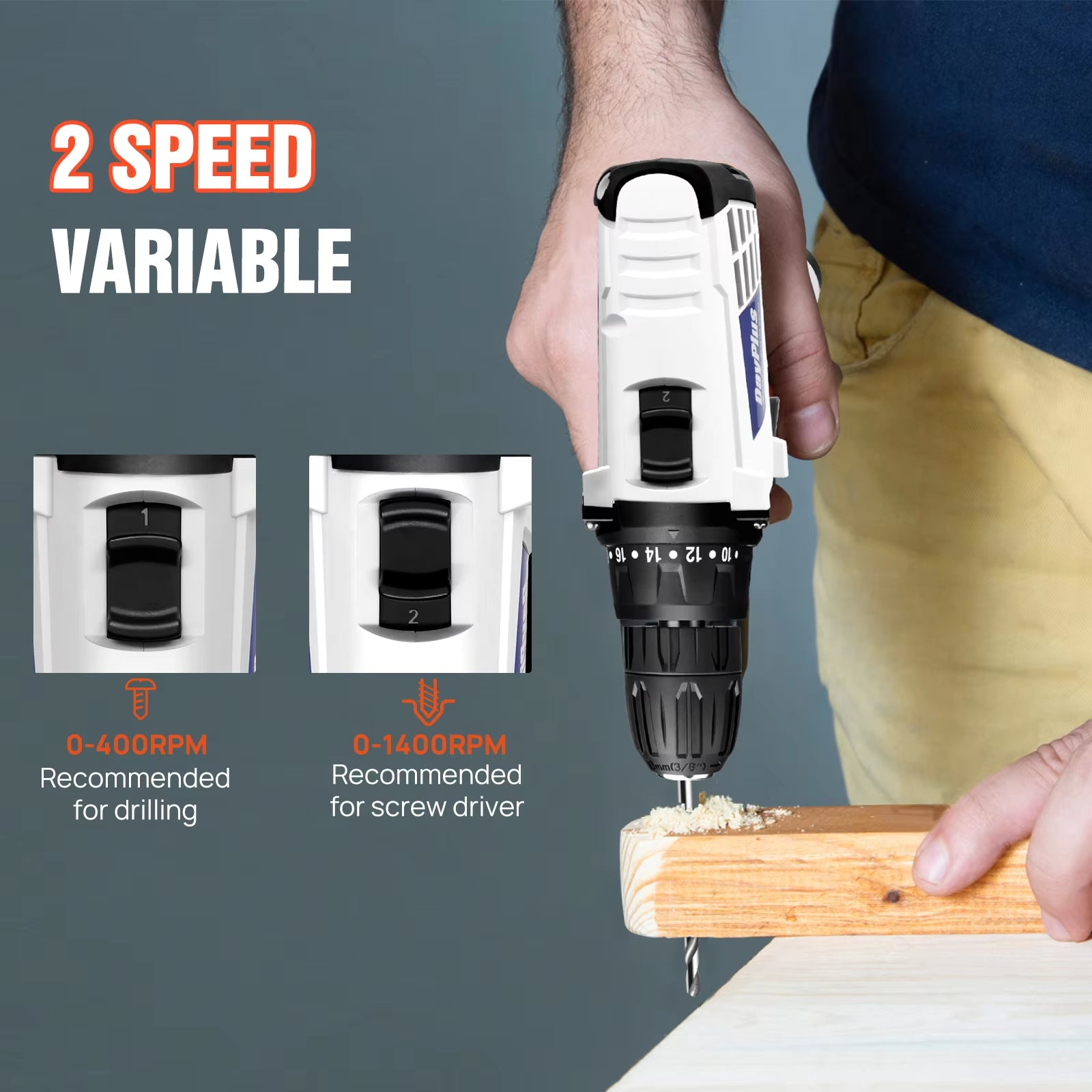 Powerful Cordless Drill Driver Kit - 2-in-1 Electric Screwdriver with 45 N.M Torque, Dual Speed, and Keyless Chuck